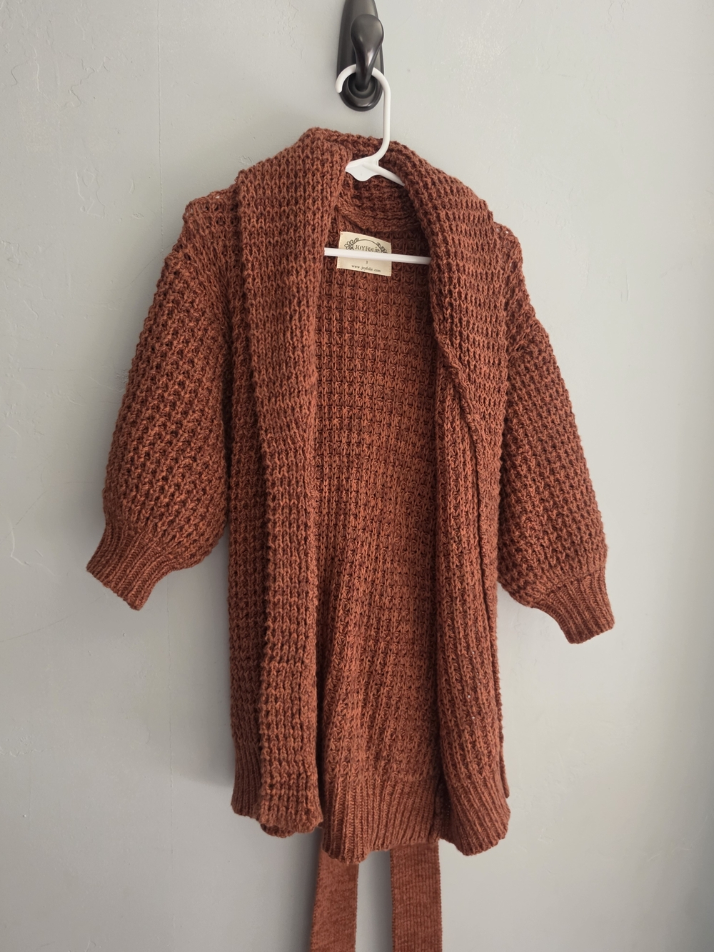 Joyfolie Rust Open-Front Chunky Knit Cardigan